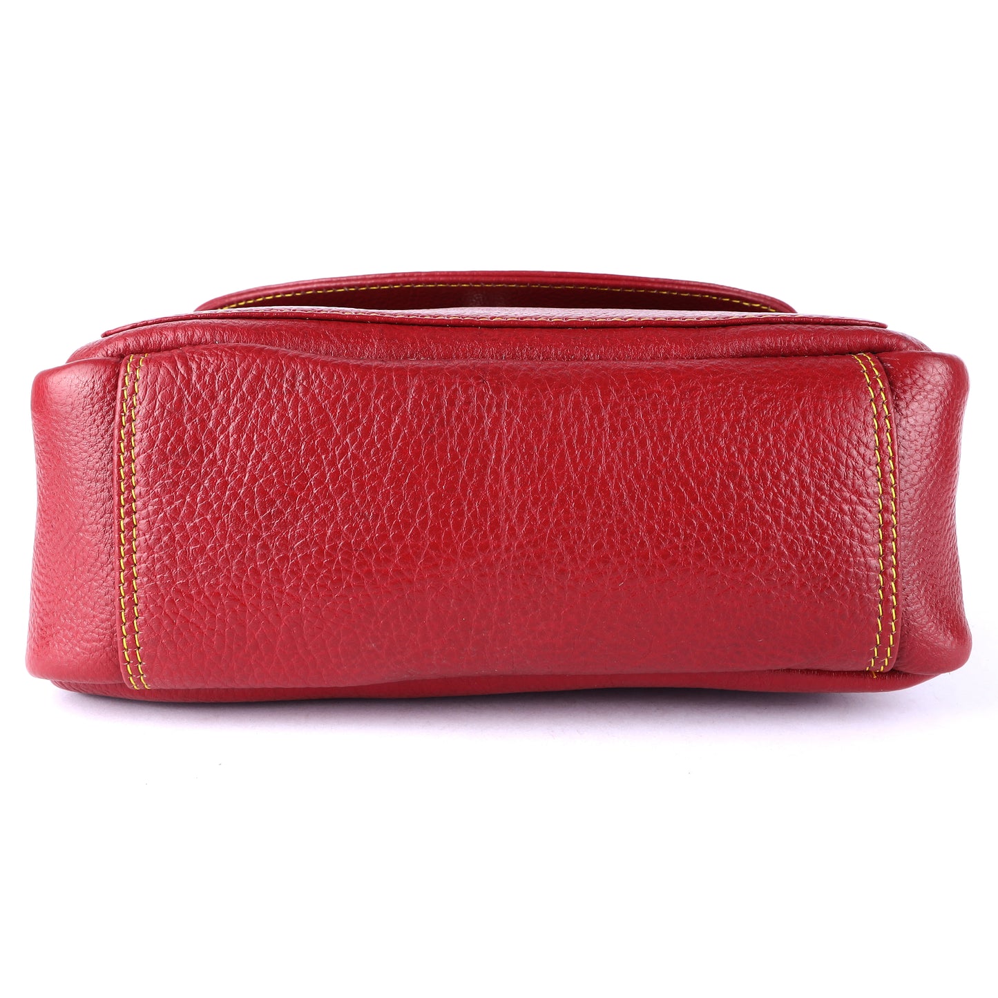 Livinwise Genuine Red Leather Crossbody Bag with Yellow Stitching