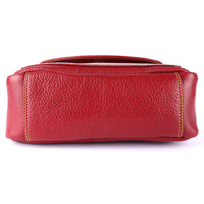 Livinwise Genuine Red Leather Crossbody Bag with Yellow Stitching