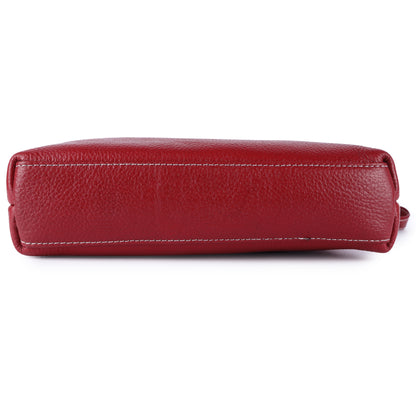 Livinwise Genuine Red Leather Crossbody Tote with White Stitching