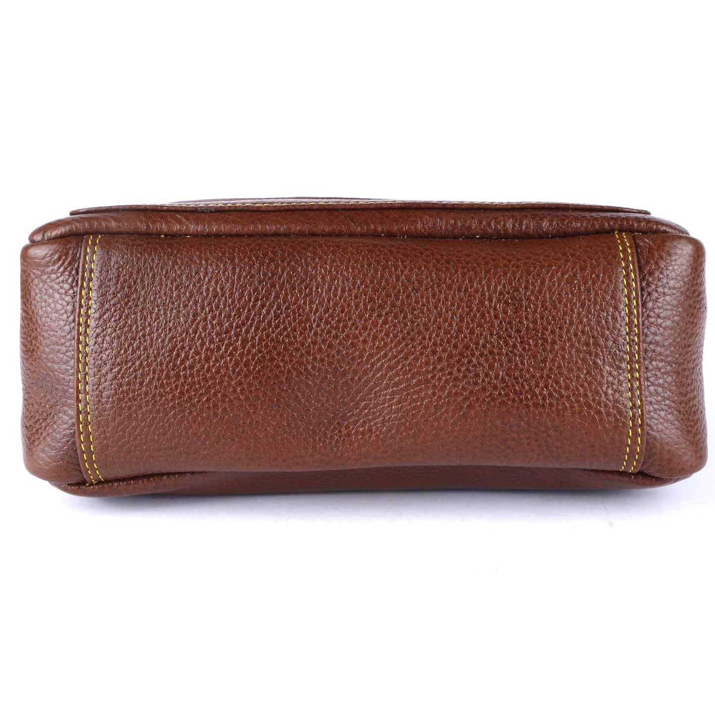 Livinwise Genuine Tan Leather Crossbody Bag with Yellow Stitching