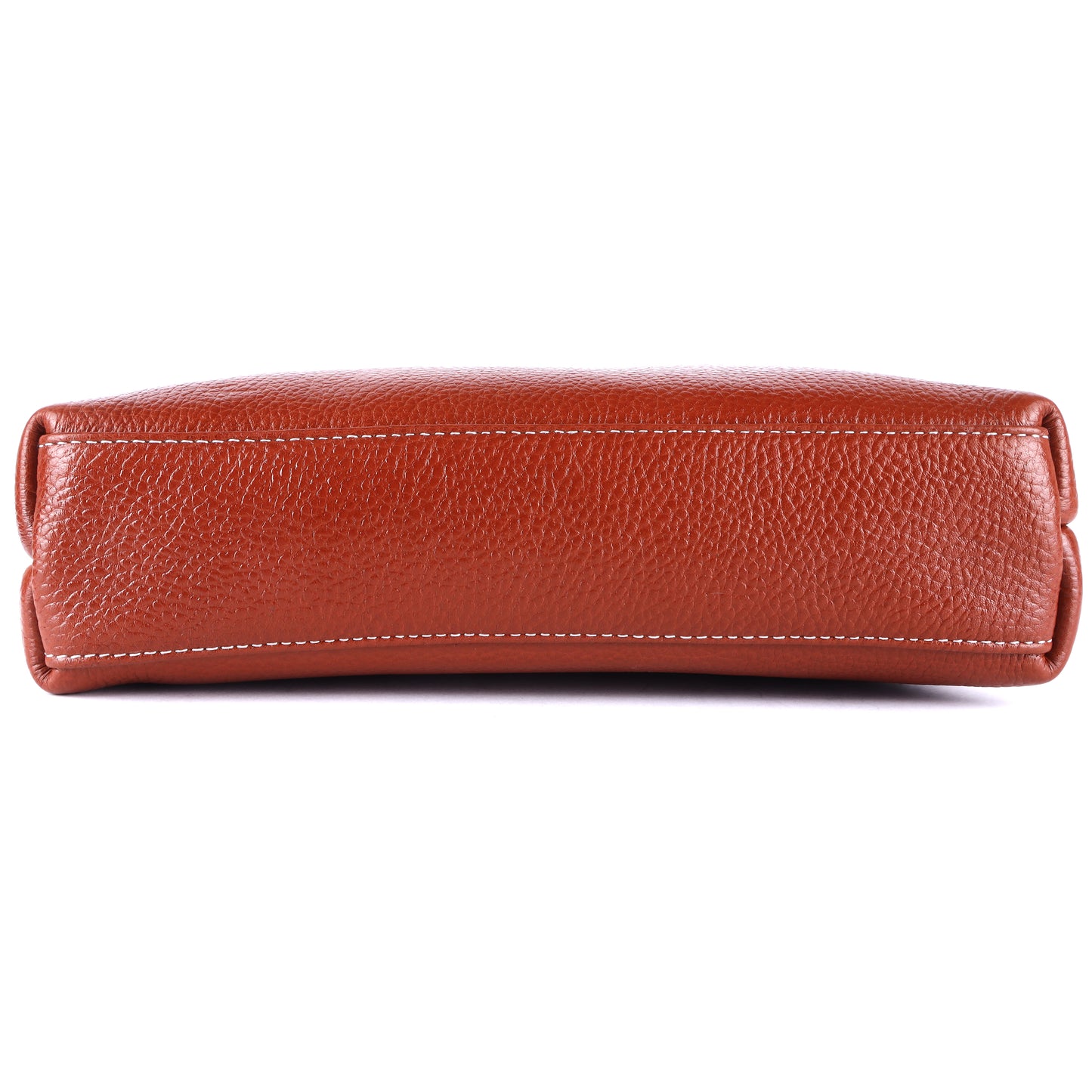 Livinwise Genuine Terracotta Leather Crossbody Tote with White Stitching