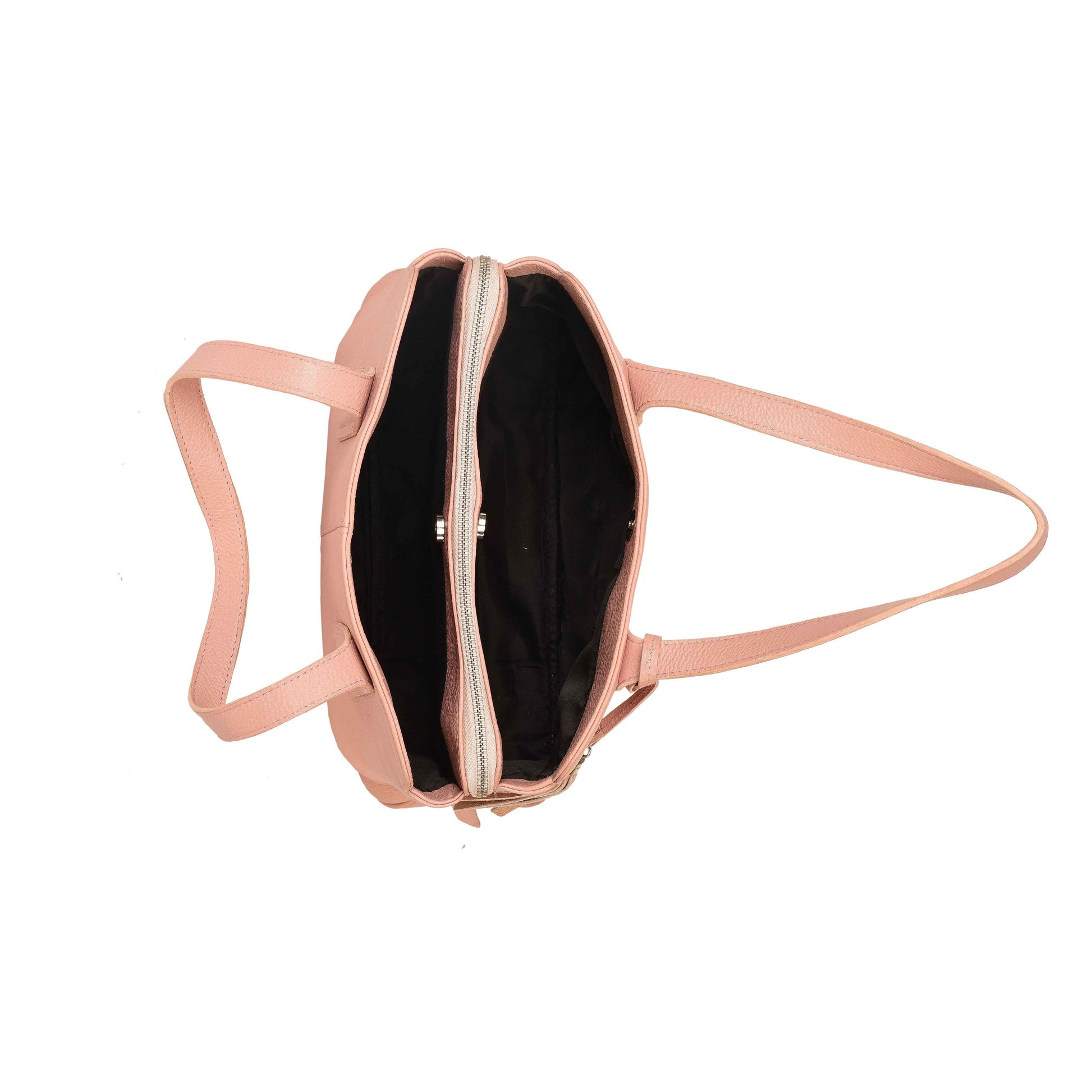 Livinwise Genuine Blush Leather Triple-Compartment Tote Bag