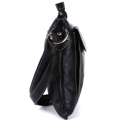 Livinwise Genuine Black Leather Crossbody Messenger Bag with White Stitching