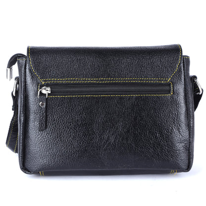 Livinwise Genuine Black Leather Crossbody Bag with Yellow Contrast Stitching