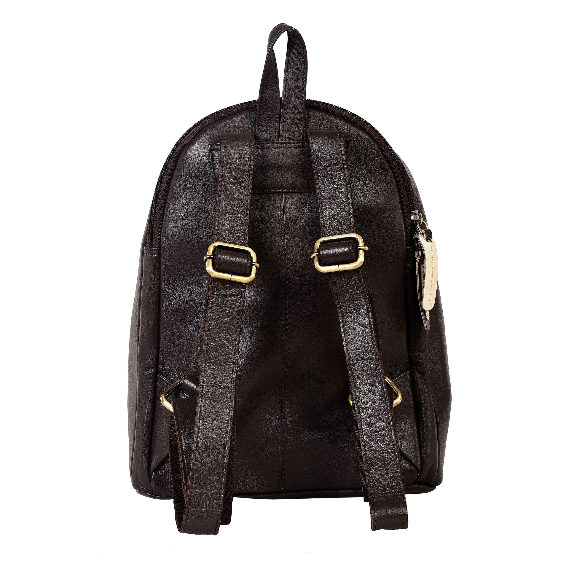 Livinwise Genuine Brown Leather Mini Backpack with Cream Piping