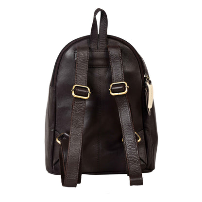 Livinwise Genuine Brown Leather Mini Backpack with Cream Piping
