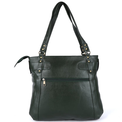 Livinwise Genuine Green Leather Belted Tote Bag for Women