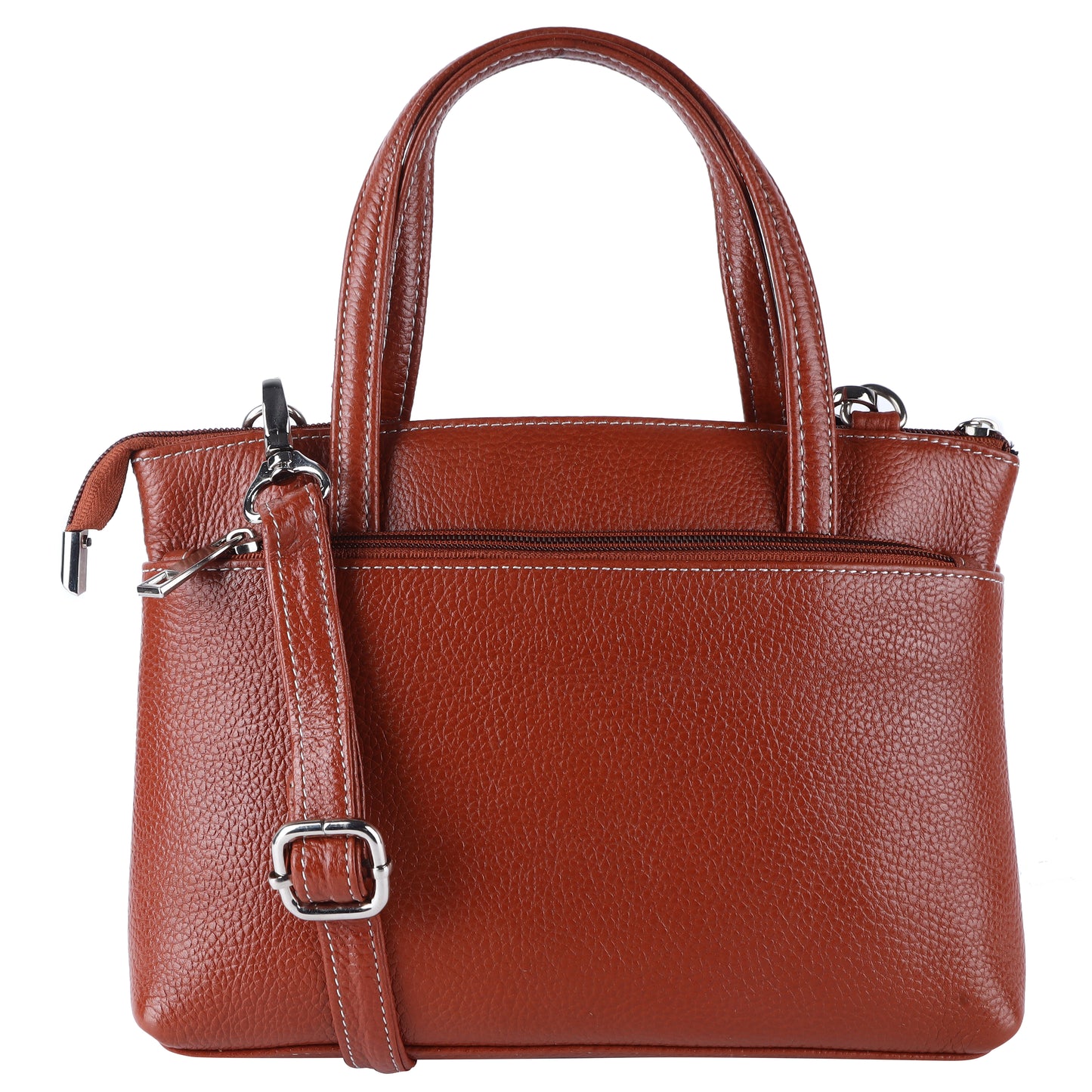 Livinwise Genuine Terracotta Leather Crossbody Tote with White Stitching