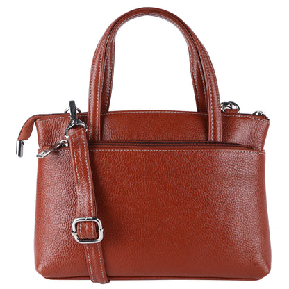 Livinwise Genuine Terracotta Leather Crossbody Tote with White Stitching