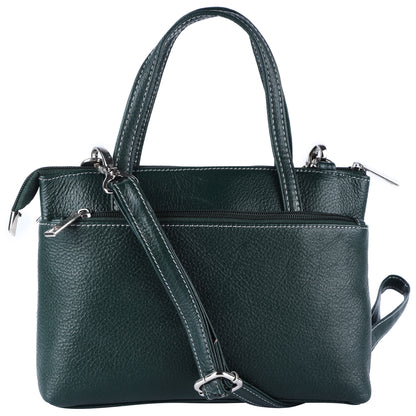 Livinwise Genuine Green Leather Crossbody Tote with White Stitching