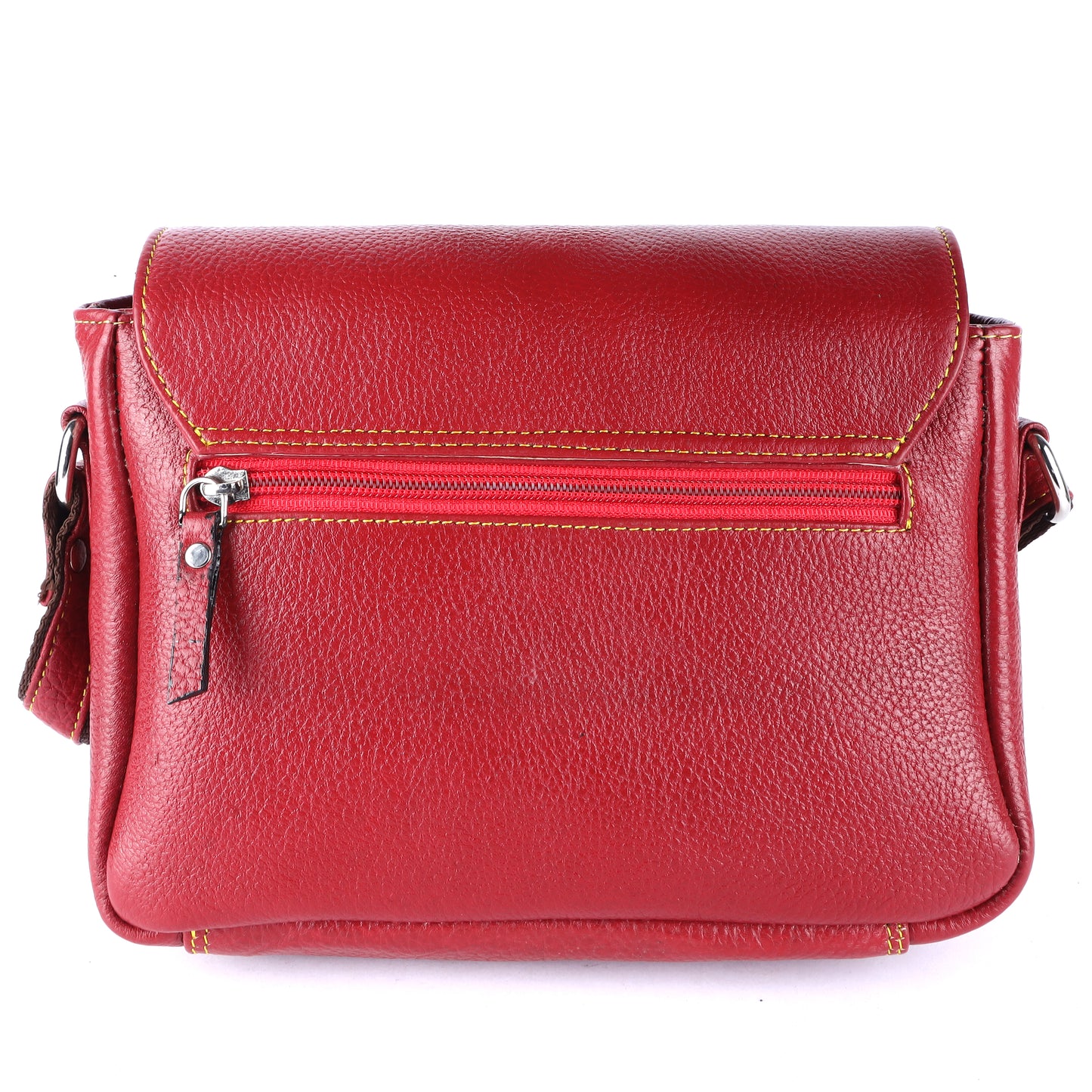 Livinwise Genuine Red Leather Crossbody Bag with Yellow Stitching
