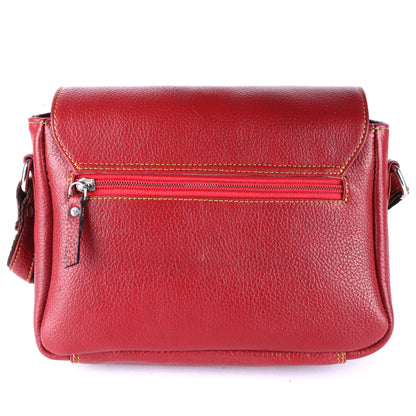 Livinwise Genuine Red Leather Crossbody Bag with Yellow Stitching