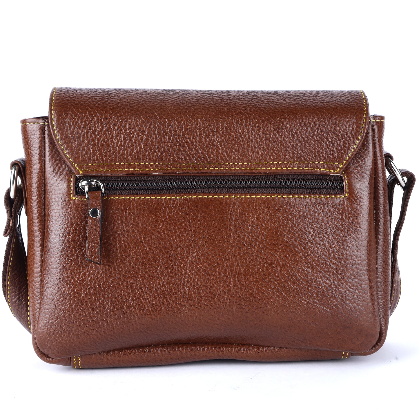 Livinwise Genuine Tan Leather Crossbody Bag with Yellow Stitching