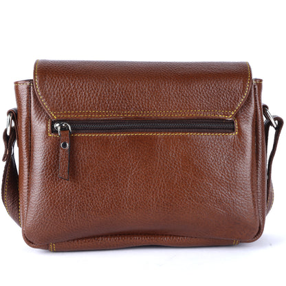Livinwise Genuine Tan Leather Crossbody Bag with Yellow Stitching